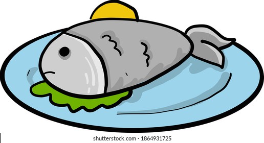 Fish dish, illustration, vector on white background.