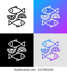 Fish dish with lemon thin line icon. Modern vector illustration for logo.