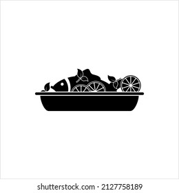 Fish Dish Platter Icon, Fish Dish In Plate Vector Art Illustration