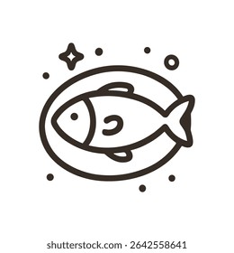 Plato de pescado con burbujas de estrellas. Ilustración de símbolo de icono