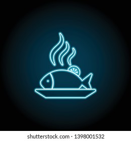 fish, dishes, food neon icon. Simple thin line, outline vector of Food icons for UI and UX, website or mobile application on dark blue gradient background