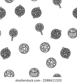 fish dishes vector seamless pattern thin line illustration
