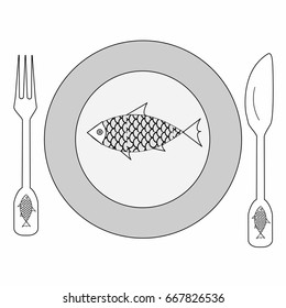 Fish dishes,vector, icons, hand drawn