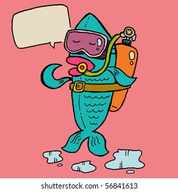 fish with diving oxygen tank