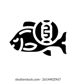fish with dna genetic engineering glyph icon vector. fish with dna genetic engineering sign. isolated symbol illustration