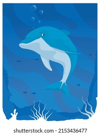 fish dolphin undersea scene poster