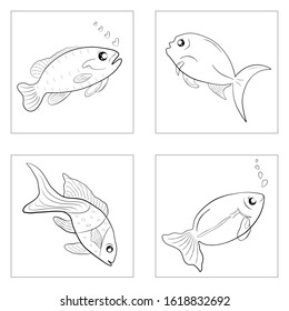 Fish doodle cartoon animal design illustration vector 