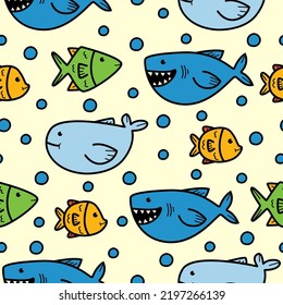 Fish doodle cartoon illustration pattern design