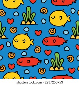 Fish doodle cartoon illustration pattern design