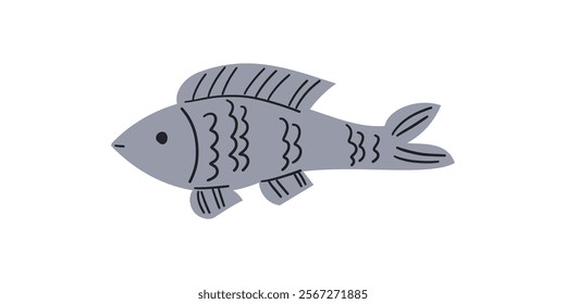 Fish doodle flat hand drawn vector icon illustration , sea food , omega 3 health diet .Doodle fish isolate on white for web , social media, menu or banner design.