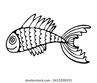 Fish doodle. Hand drawn graphics illustration.