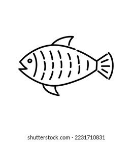 Fish doodle icon. Hand drawn black sketch. Vector Illustration.