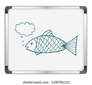 fish doodle on flip chart background. cute fish cartoon, line art, coloring. Fish icon.