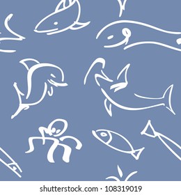 fish doodle seamless