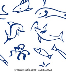 fish doodle seamless