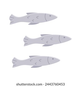 Fish doodle style. Vector illustration a flock of fish,  sprat fish saury capelin.