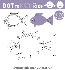 Fish. Dot to dot games for kids. Connect the numbers and drawing a fish. Coloring Book. Puzzle activity worksheet. Sketch vector illustration