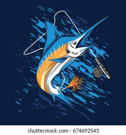 Fish drawing with hook, can be used for logo or to make t-shirt