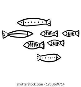 Fish. Drawings of primitive people on stone. Illustration in ethnic style.