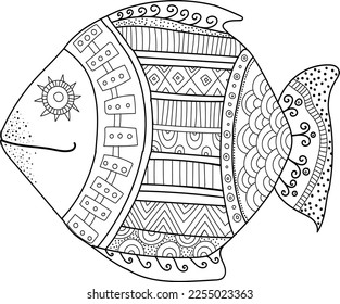 The fish is drawn with a black outline. Vector file for designs.