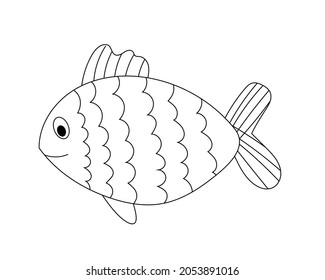 Fish drawn by hand with a black outline. Cute fish coloring book