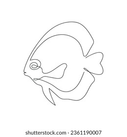 Pescado dibujado en una línea continua. Dibujo de una línea, minimalismo. Ilustración vectorial.