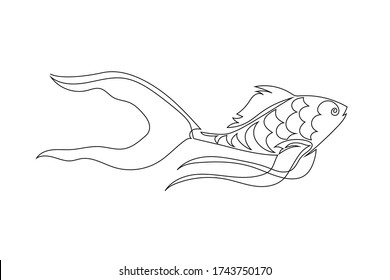Fish drawn with one solid continuous line. Logo of a fishing, fast food or sushi bar. Vector illustration isolated on a white background.