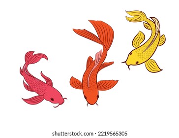 Fish drawn in the style of Chinese or Japanese painting with strokes of black paint. Vector illustration. Koi Fish Painting.