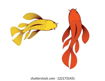 Fish drawn in the style of Chinese or Japanese painting with strokes of black paint. Vector illustration. Koi Fish Painting.