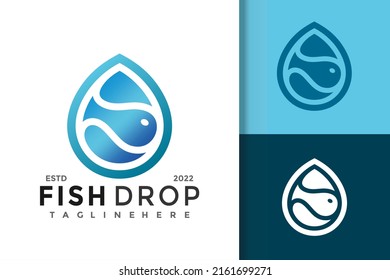 Fish Drop Wave Logo Design Vector Template