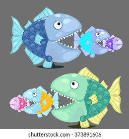 Fish eat fish. Vector.