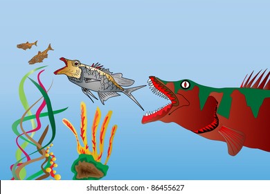 Fish Eat Fish Vector with Copy Space
