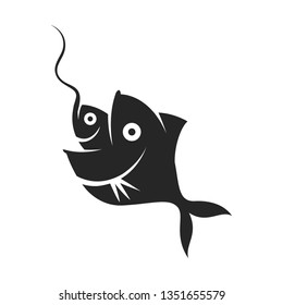 Fish eating bait icon in black and white. Business metaphor. Vector illustration.