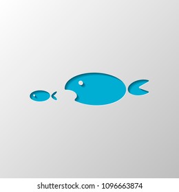 fish eating fist. Paper design. Cutted symbol with shadow