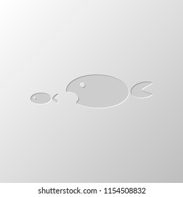 fish eating fist. Paper design. Cutted symbol. Pitted style