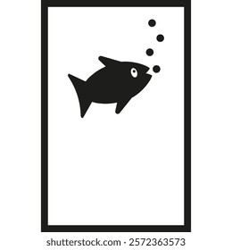 The fish eats food in the aquarium. Vector isolated illustration on a white background.