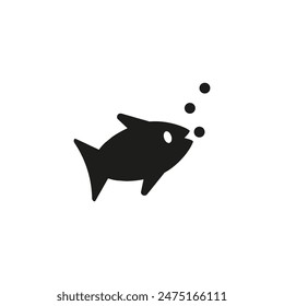 Fish eats food. Vector simple icon. Silhouette on white background.