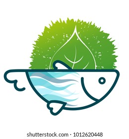 Fish eco symbol with green leaf