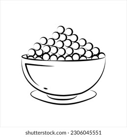 Fish eggs. Fish eggs in a bowl. Caviar flat line icon. Canned fish eggs, tobiko roe, appetizer vector illustrations. Outline sign for seafood store.