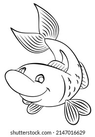 Fish. Element for coloring page. Cartoon style.