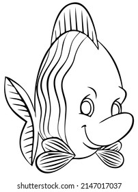 Fish. Element for coloring page. Cartoon style.