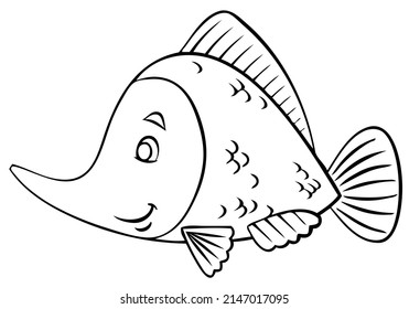 Fish. Element for coloring page. Cartoon style.