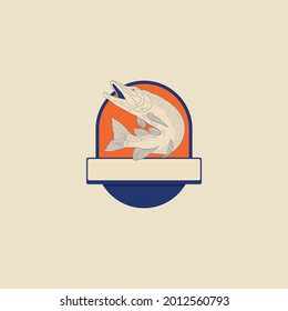 fish emblem flat color logo