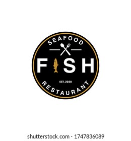 fish emblem seafood restaurant vector logo design