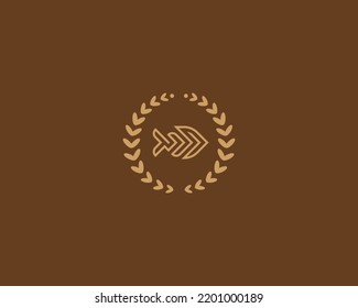 Fish emblem. Universal seafood restaurant logo. Flat aquarium fresh nature sign icon. Vector illustration.