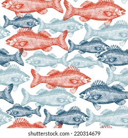 Fish Engraved Seamless Pattern