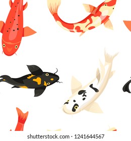 Fish exotic cold blooded animals seamless pattern vector.