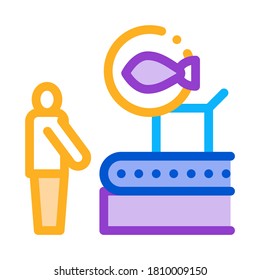 Fisch Fabrikförderer Symbol Vektorgrafik. Fischfabrikförderer Illustration von Farbzeichen