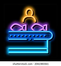 fish factory worker neon light sign vector. Glowing bright icon fish factory worker sign. transparent symbol illustration