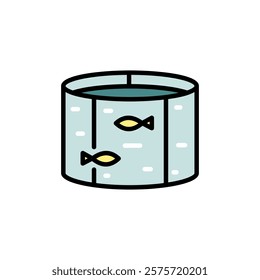 Fish Farm color icon. Producing Salmon and Trout, Carp, Catfish and Tilapia. Fish farming, raising fish commercially in tanks, enclosures, fish ponds for food. Simple flat icons for use in design.